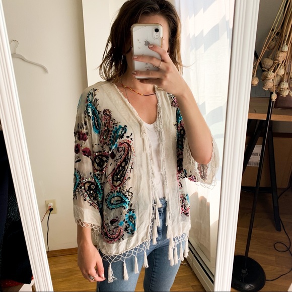 anie.a Tops - Anie.A Sheer Beaded Kimono